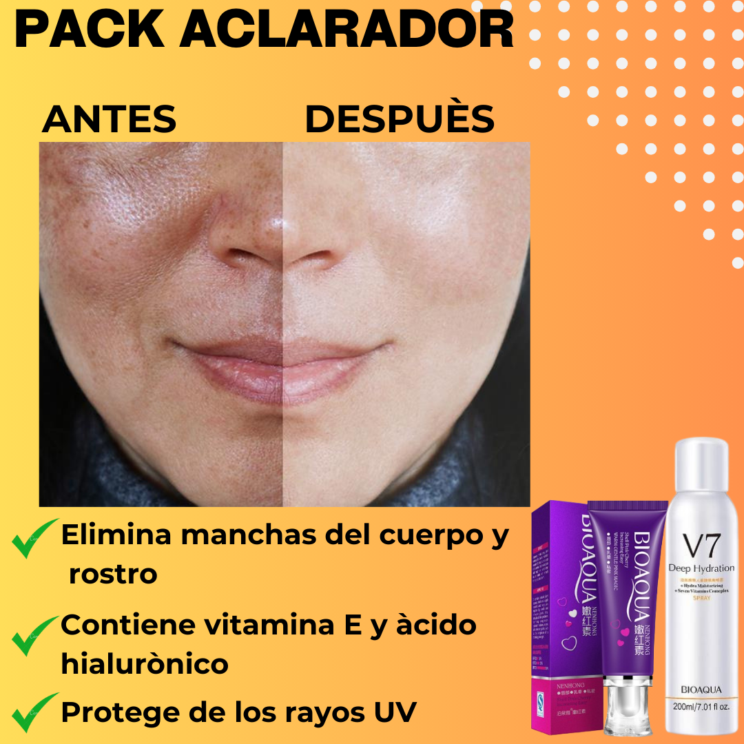 PACK ACLARADOR (CREMA ACLARADORA) + (SPRAY BLANQUEADOR/ PROTECTOR SOLAR)🤩