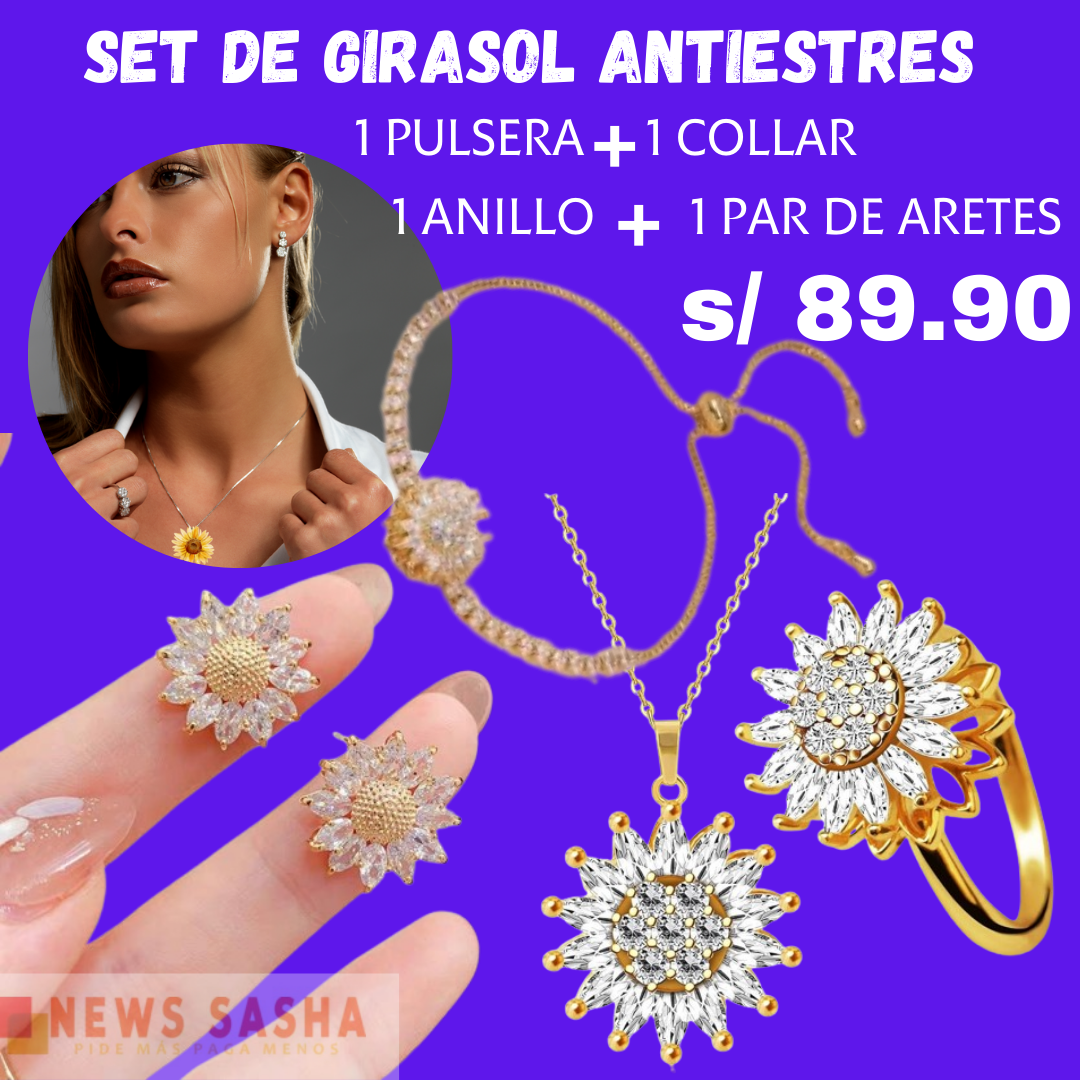 🌻✨Set Girasol Antiestrés Collar + Anillo + Aretes✨🌻 | ENVIO GRATIS 🤩