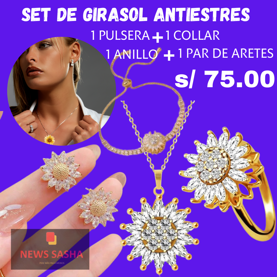 🌻✨Set Girasol Antiestrés Collar + Aretes + Anillo + Pulsera✨🌻 | ULTIMAS UNIDADES 🤩